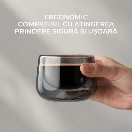 Miamio Set Cesti Cappuccino Din Sticlă Gri 180ml 2 Bucăți