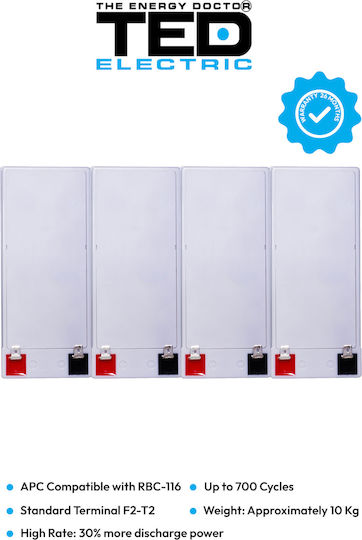 Battery Pack Compatible Apc Rbc116 48v 9.6ah 4x12v Ted Electric