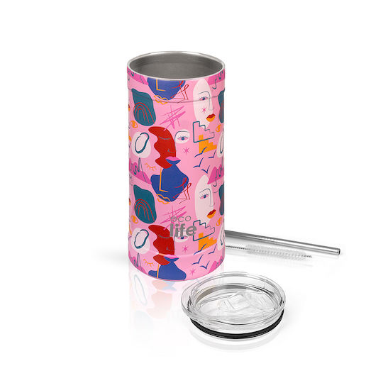 Ecolife Ecolife Thermosflasche Rostfreier Stahl / Aluminium BPA-frei 500ml Rosa mit Stroh