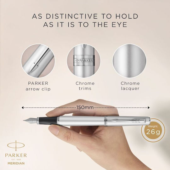Parker Chrome Ct Fpen Füllfederhalter Medium Silber mit Blau Tintenfarbe