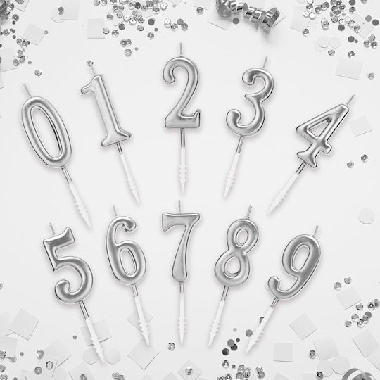 Cake Candle Flippy Number 6 Design Party 4.5 X 2.5 Cm Paraffin Silver