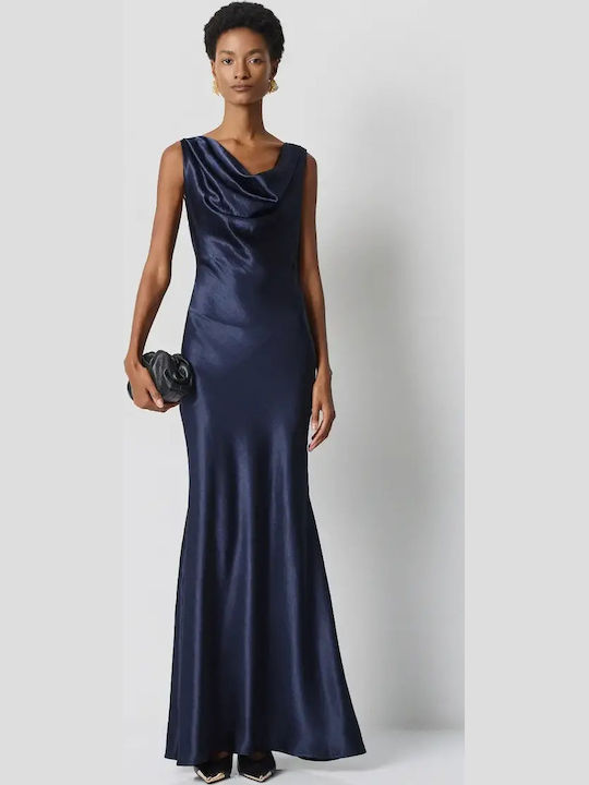 Maxi Βραδινό Φόρεμα Σατέν Ντραπέ Burgundy