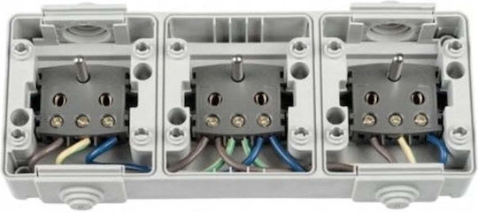 Kanlux Priză Electrică Triplă Rezistentă la Apă Gri