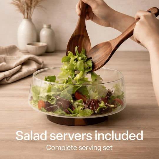 Miamio Bol Pentru Salate Cu Linguri Sticlă Transparentă 25.5cm