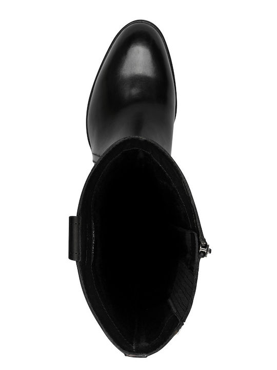 Damenstiefel aus Leder mit Mittelhohem Absatz in Schwarz