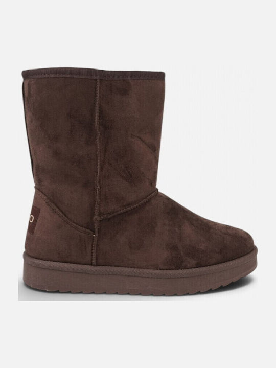 Braune Damen-Stiefeletten aus Wildleder mit Pelz