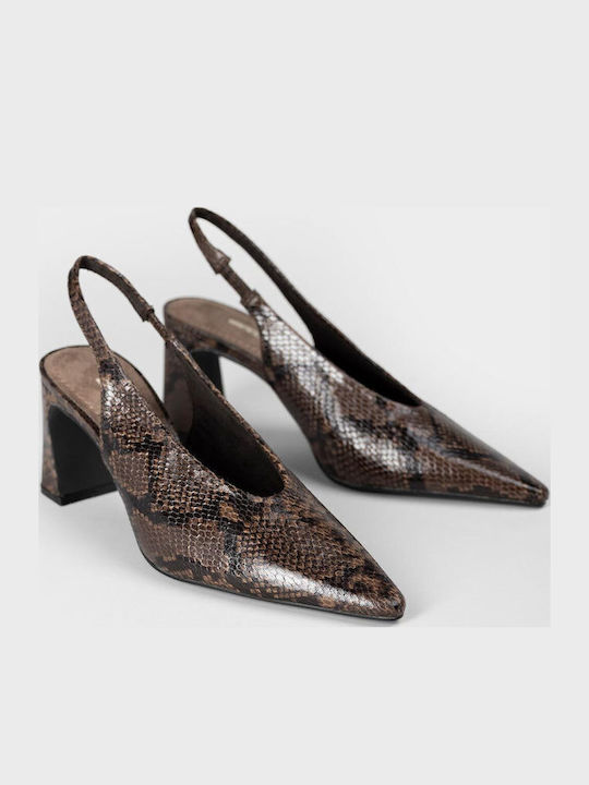 Spitze Zehe Pumps mit Chunky Braun Absatzhöhe