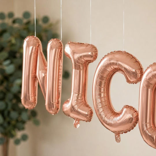 Set Of 8 Number Balloons With Name Rose Gold Foil 40cm With Personalization