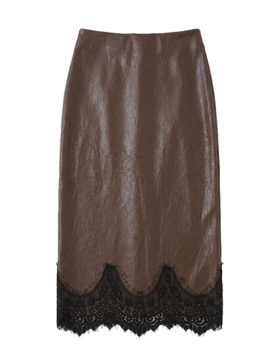 Leather Midi Skirt Brown