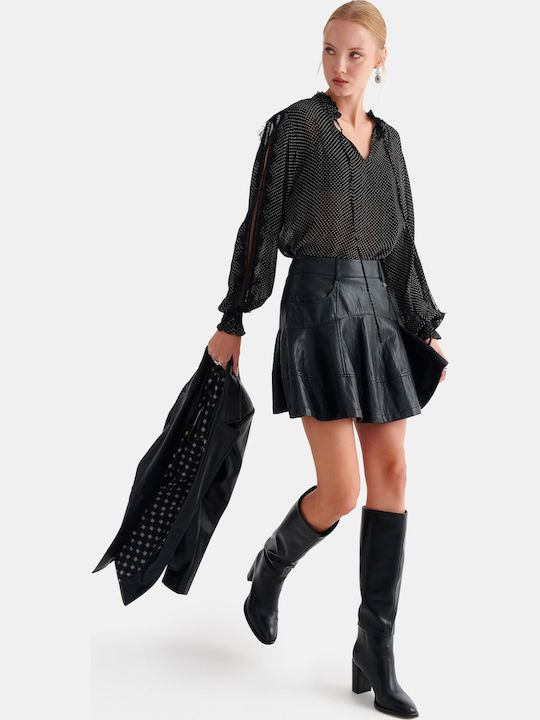 Leder Mini Damenrock Schwarz