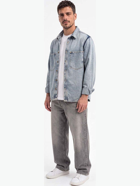 Long-Sleeve Denim Overshirt in Slim Fit Light Blue