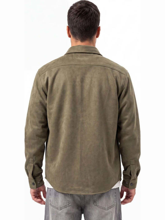 Overshirt Kaki cu Mânecă Lungă din Alcantara