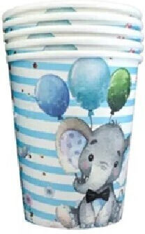Set 10 Pahare Flippy Cu Imprimeu Elefant Carton 7.5 X 8.5 Cm Albastre
