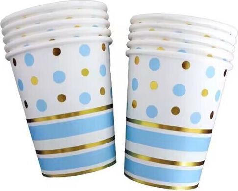Set 10 Pahare Flippy Cu Buline Dungi Imprimeu Carton 250 Ml 7.5 X 8.5 X 5.2 Cm Albastre Aurii