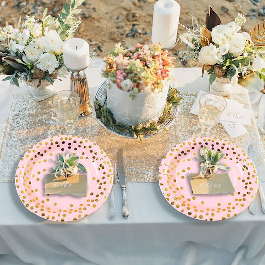 Set 10 Disposable Plates Flippy Polka Dot Print Cardboard Diameter 23 Cm Pink Gold