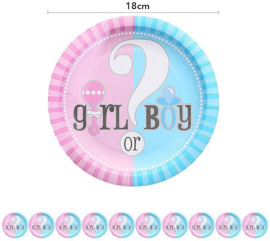 Set 10 Farfurii Gender Reveal Flippy Fetiță Băiat Carton 18 Cm Roz Albastru