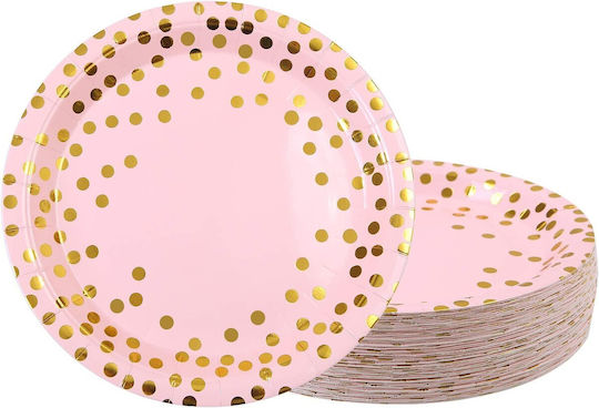 Set 10 Disposable Plates Flippy Polka Dot Print Cardboard Diameter 23 Cm Pink Gold
