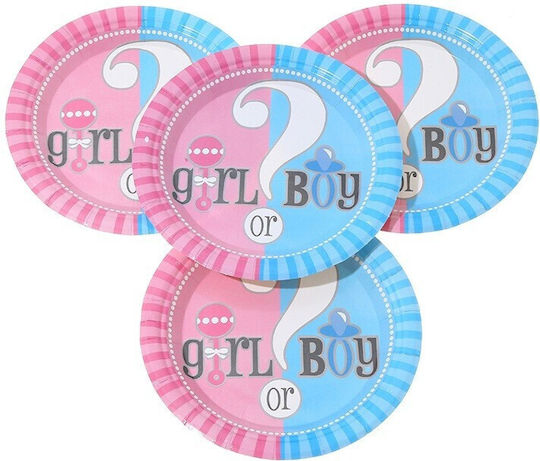 Set 10 Farfurii Gender Reveal Flippy Fetiță Băiat Carton 18 Cm Roz Albastru