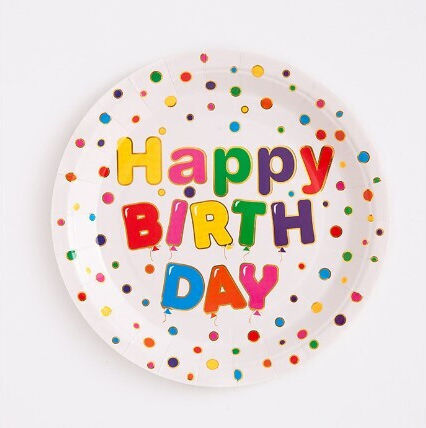 10 Einwegplatten Flippy Happy Birthday Druck Papp 23 Cm Durchmesser Mehrfarbig