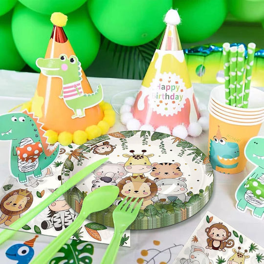 Set 10 Farfurii De Unică Folosință Flippy Jungle Print Carton 17 Cm Verzi