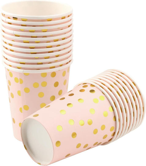 Set 10 Pahare Flippy Cu Buline Din Carton 250 Ml 7.5 X 8.5 X 5.2 Cm Roz Auriu
