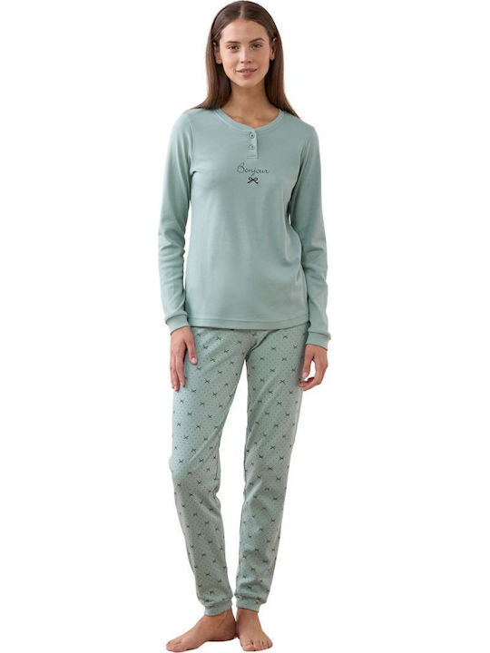 Noidinotte Noidinotte Damen Winter Schlafanzug Set Türkis
