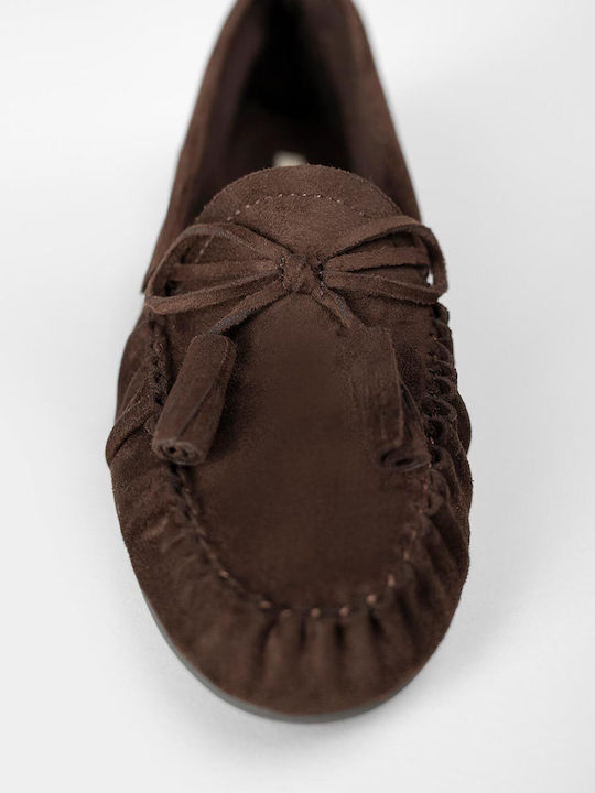Suede Damen Mokassins in Braune Farbe