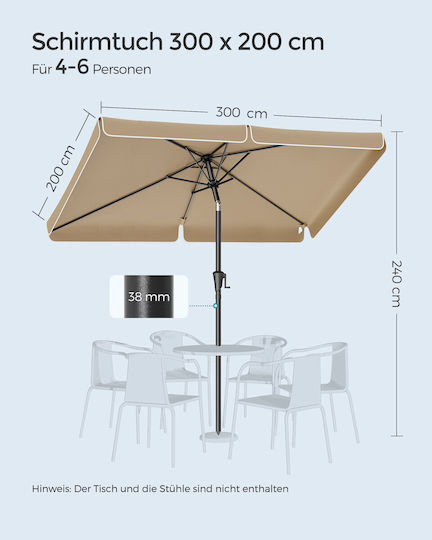 Umbrelă Pătrată Metalică Maro 3x2m