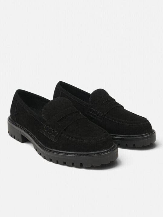 Suede Damen Mokassins in Schwarz Farbe