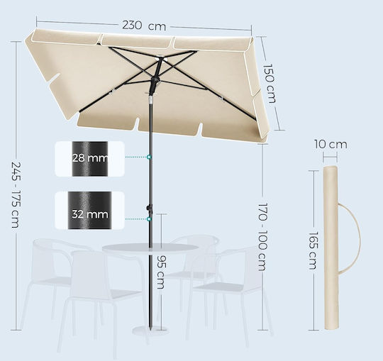 Umbrelă Pătrată Metalică Bej 2.3x1.5m