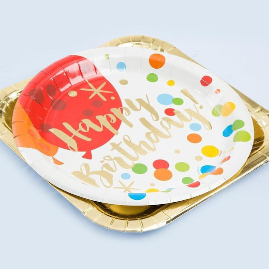 Set 10 Disposable Plates Flippy Happy Birthday Polka Dot Print Cardboard 18 Cm Diameter Multicolor