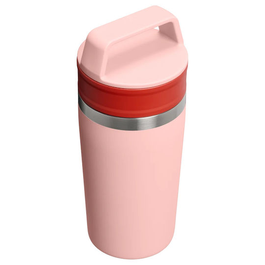 Stanley Cafe To Go Becher mit Griff Thermosflasche Rostfreier Stahl 350ml Orange mit Stroh und Handgriff