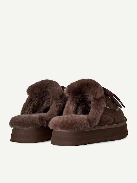 Disquette Leder Damen Hausschuhe Stiefel Braun
