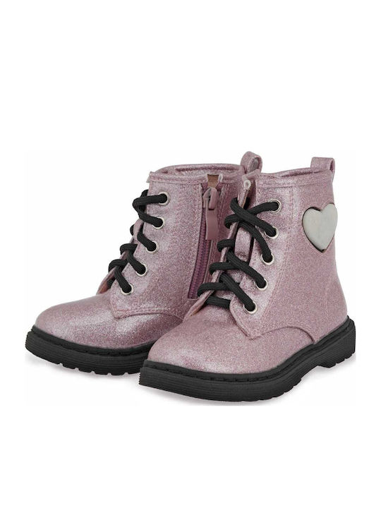 Anatomische Kinderstiefel mit Schnürsenkeln & Lichtern Rosa