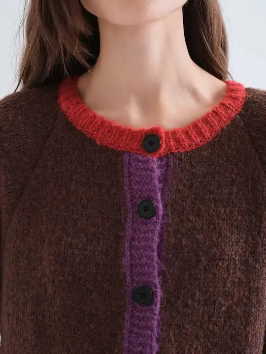 Long Women's Knitted Cardigan with Buttons Brown