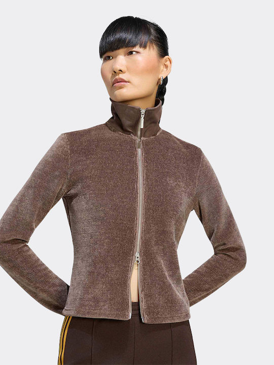 Women's Knitted Cardigan with Zipper Brown