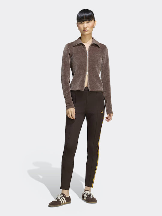 Women's Knitted Cardigan with Zipper Brown