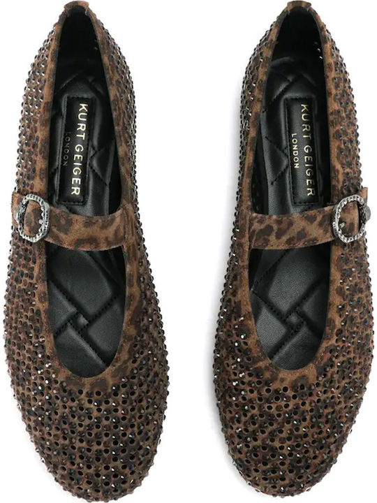 Suede Women's Ballerina Shoes With Strap Brown