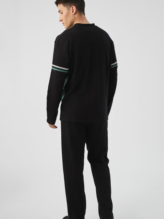 Minerva Stripes Winter Men's Pyjamas Cotton Blouse Black-green Dark