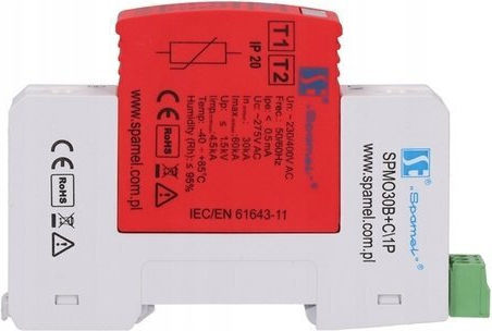 Spamel Варистор Мълниезащитен Панел Тип 1+2 Клас Bc Еднополюсен Spmo30bc 1p