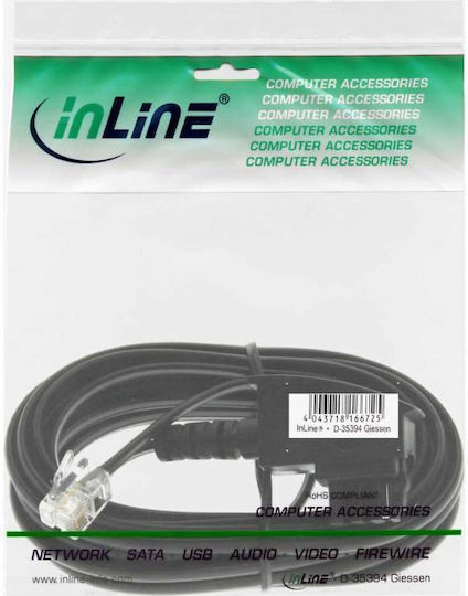 InLine Плосък телефонен кабел RJ11 6P4C 3m Черен (18903)