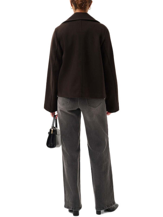 Women's Half Coat Brown with Buttons