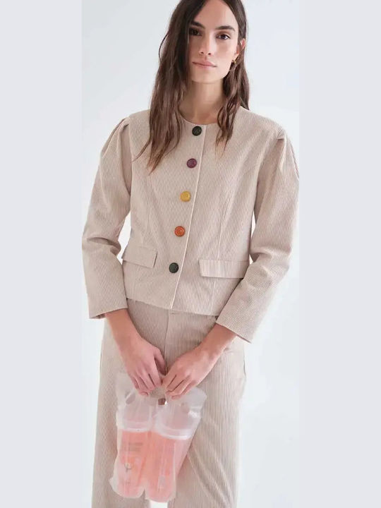 Women's Beige Coat with Buttons