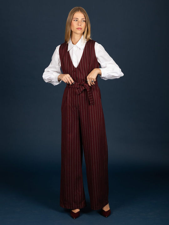 Women's Burgundy One-piece Jumpsuit