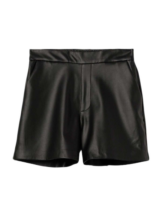 Women's Leather High Waist Black Shorts