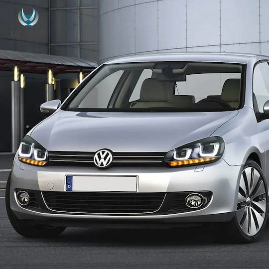Предни Фарове Комплект Vw Голф Vi 6 08-12 Дневни Светлини U-Тип & Динамични Светлини & Devil Eye Черни H7/H7 Мотор Vland