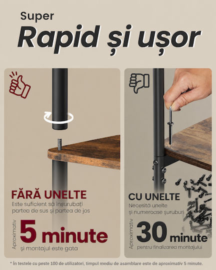 Bibliotecă Rustic Maro și Negru 24x60x174εκ.