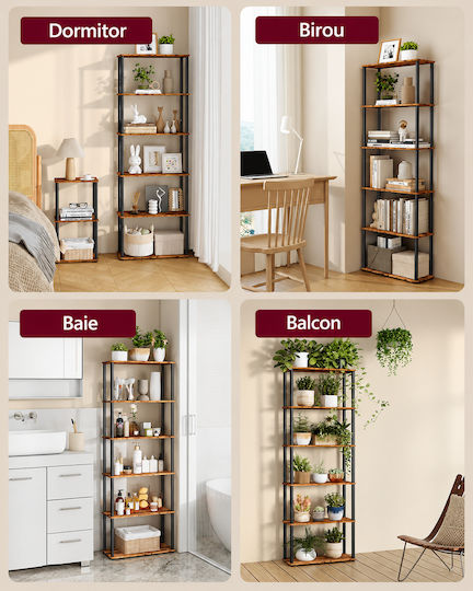 Bibliotecă Rustic Maro și Negru 24x60x174εκ.
