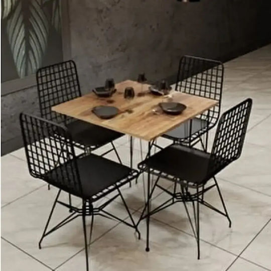 Masă Pătrată de Bucătărie din Lemn cu Cadru Metalic 70x70x75cm