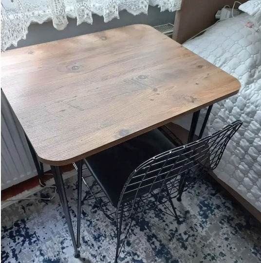 Masă Pătrată de Bucătărie din Lemn cu Cadru Metalic 70x70x75cm